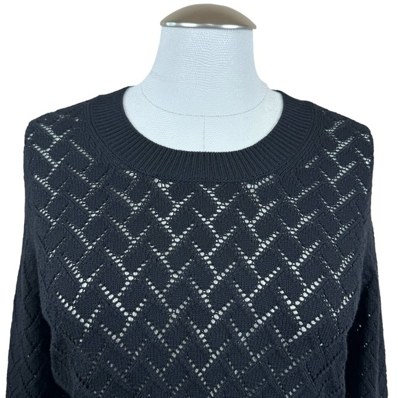 GREY Jason Wu Women's Sweater Large Black Open Knit Long Sleeve Cropped Top - Picture 2 of 10